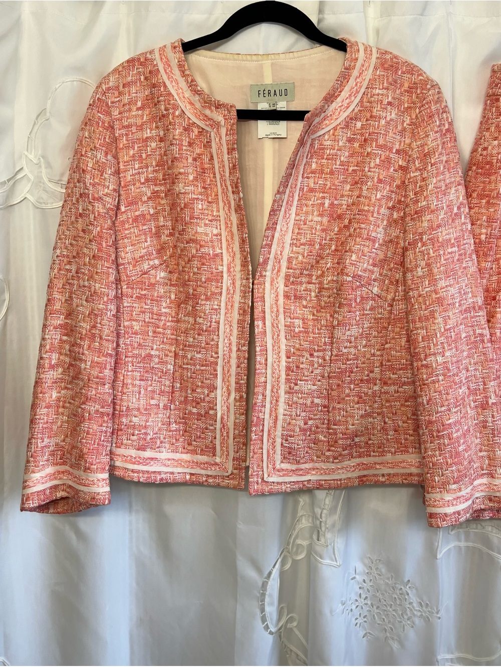 Louis Feraud Tweed Skirt Suit FR 46 US 14 XL Pink Coral Silk Lined 2 Piece - Picture 2 of 16